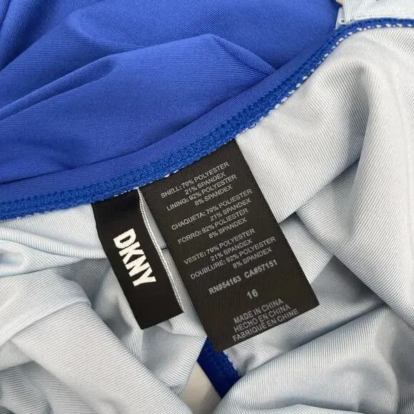 DKNY Lapis Swimsuit Size 16 Plunge Colorblock One Piece Plus Curvy Swim Blue NWT - Picture 4 of 16